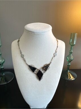 Vintage Germany Art Deco Revival Black Glass Geometric Necklace